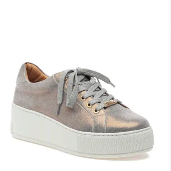 J/SLIDES Maya Bronze Metallic Suede Lace-Up Platform Sz 6 - Picture 1 of 1